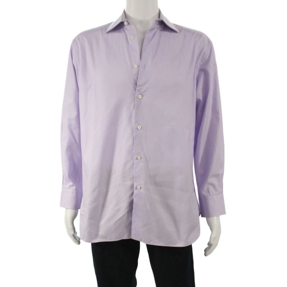 Ike Behar Mens Dress Shirt Purple Check Cotton Button Cuff Size 15.5